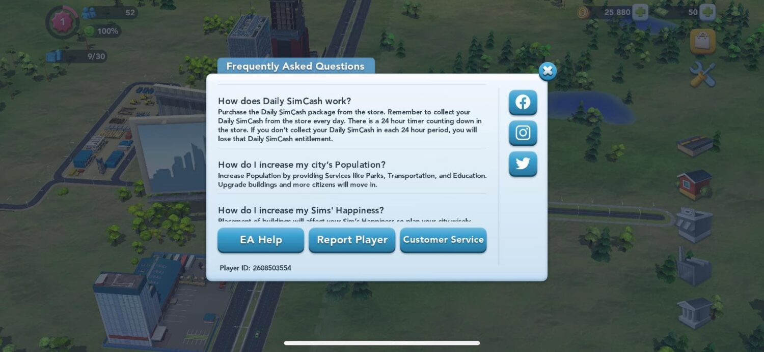 Simcity Buildit Customer support