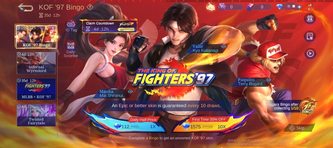 Mobile Legends X KOF Phase 2 Recharge event