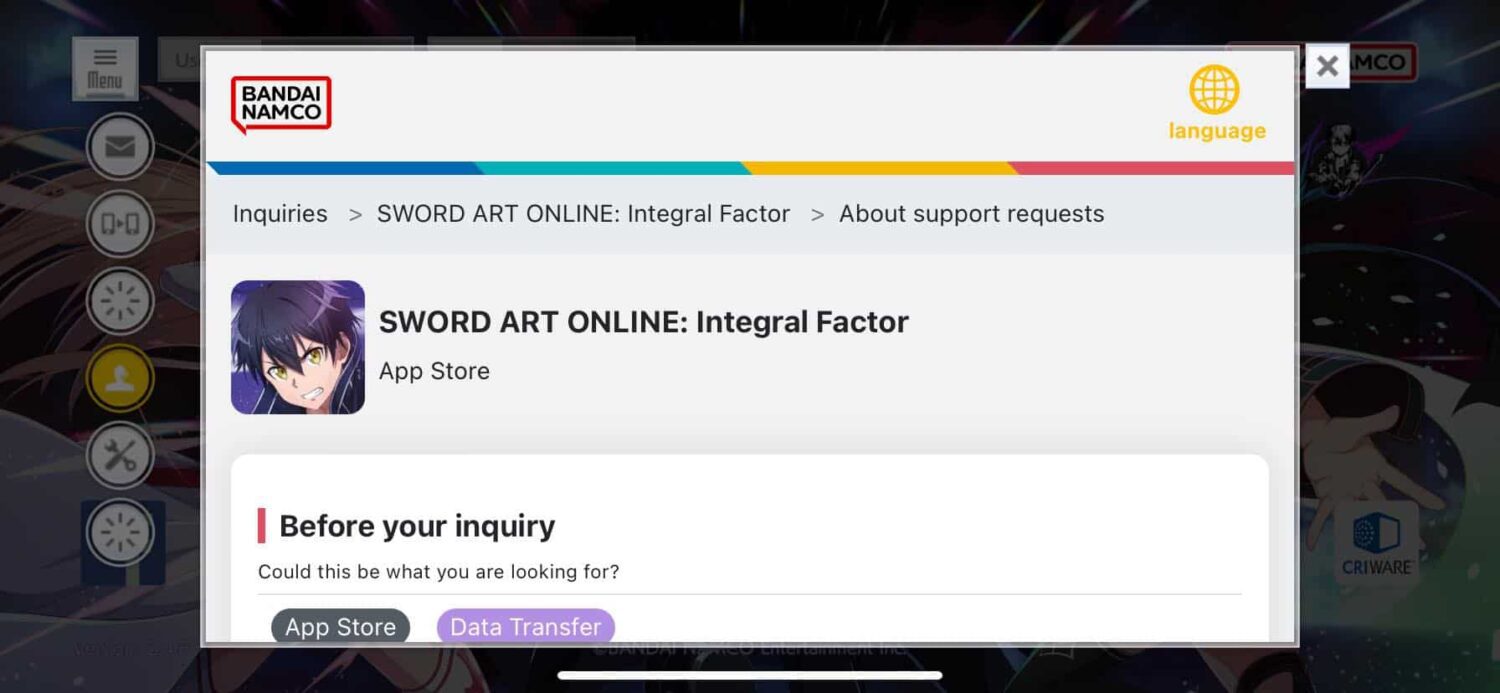 Sword Art Online: Integral Factor Customer Support