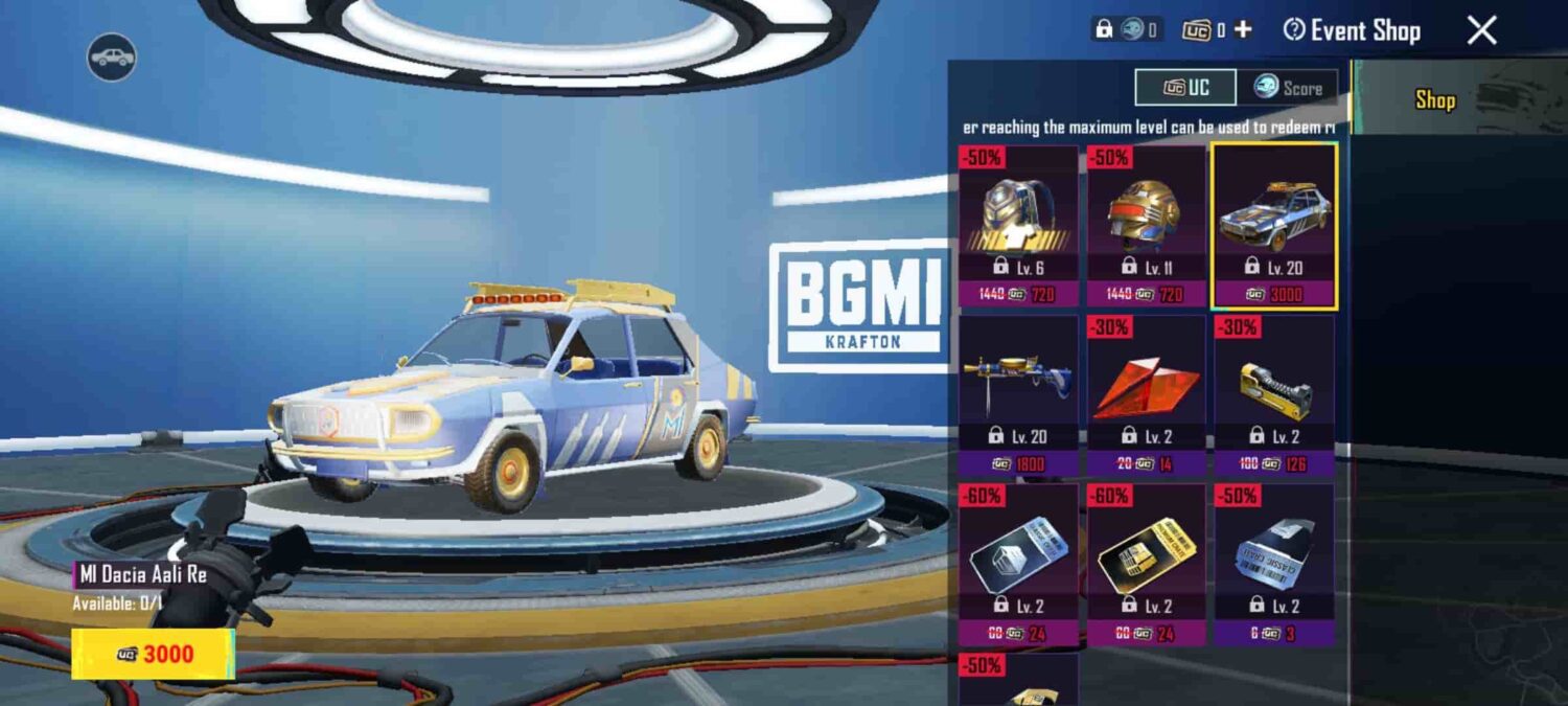 BGMI MI Dacia collab reward