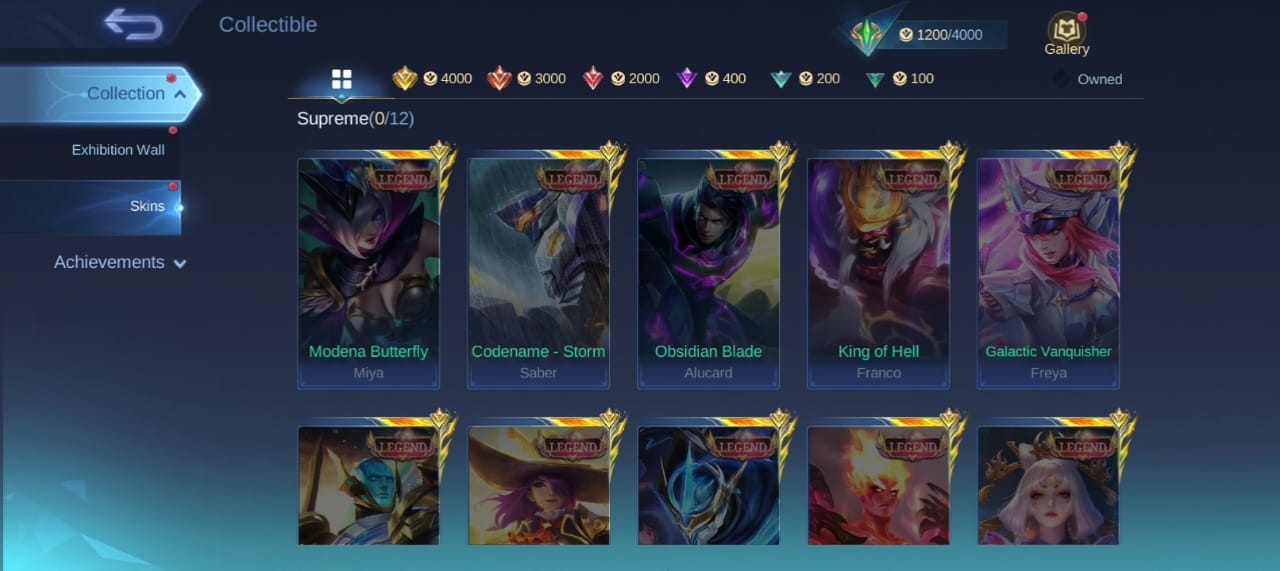 Mobile Legends Skin Collection system