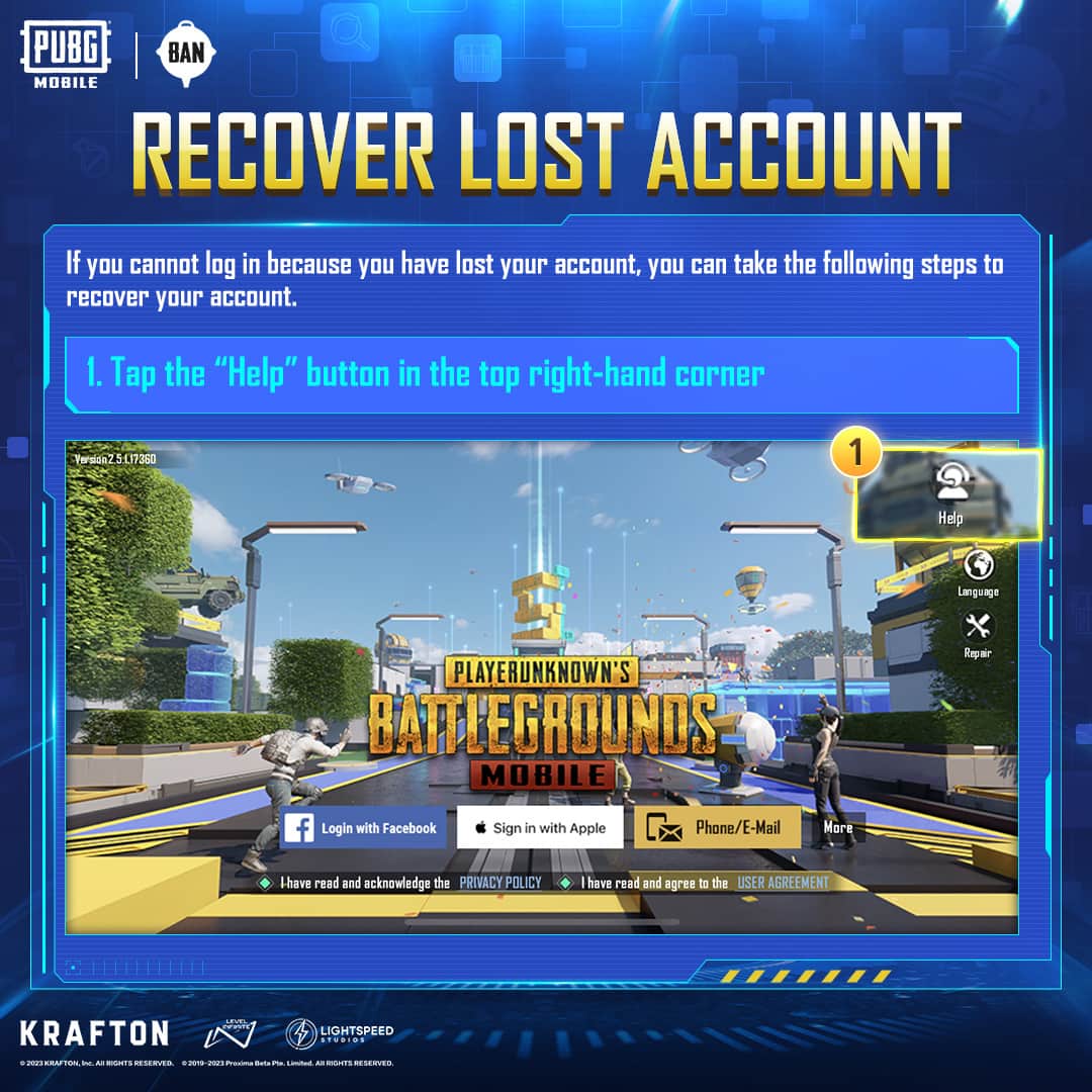 Help option in PUBG Mobile Login Page