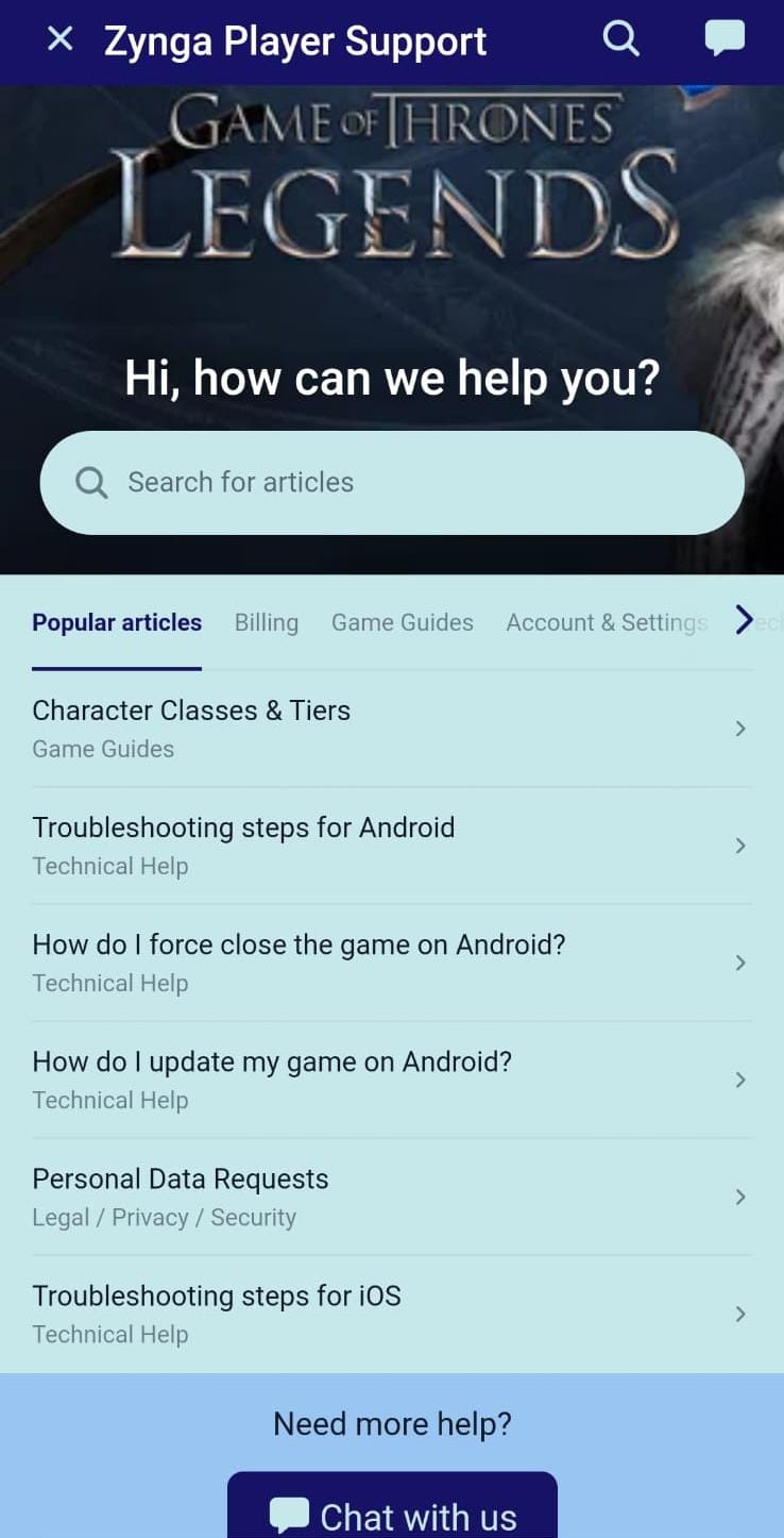 Game of Thrones: Legends RPG: How to contact the customer support service