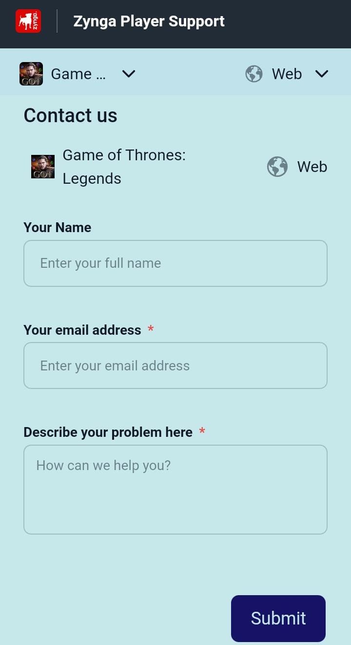 Game of Thrones: Legends RPG: How to contact the customer support service