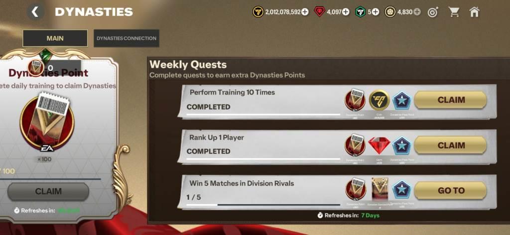 FC Mobile Dynasties Weekly Quests