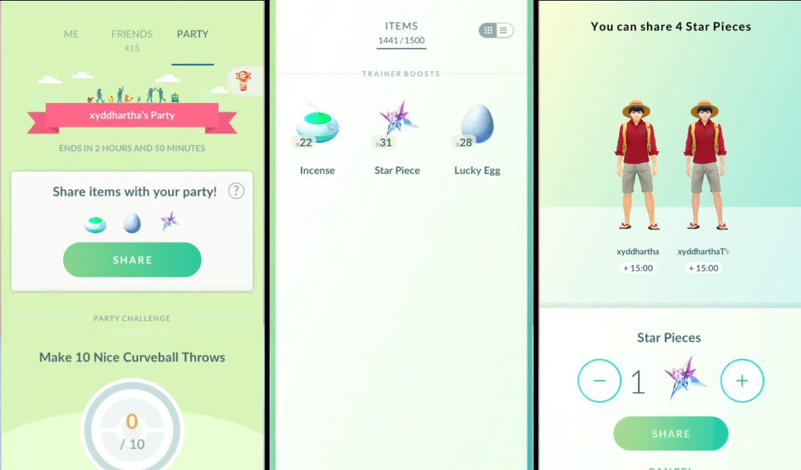 Pokémon Go rolls out the Item Sharing feature in Party Play