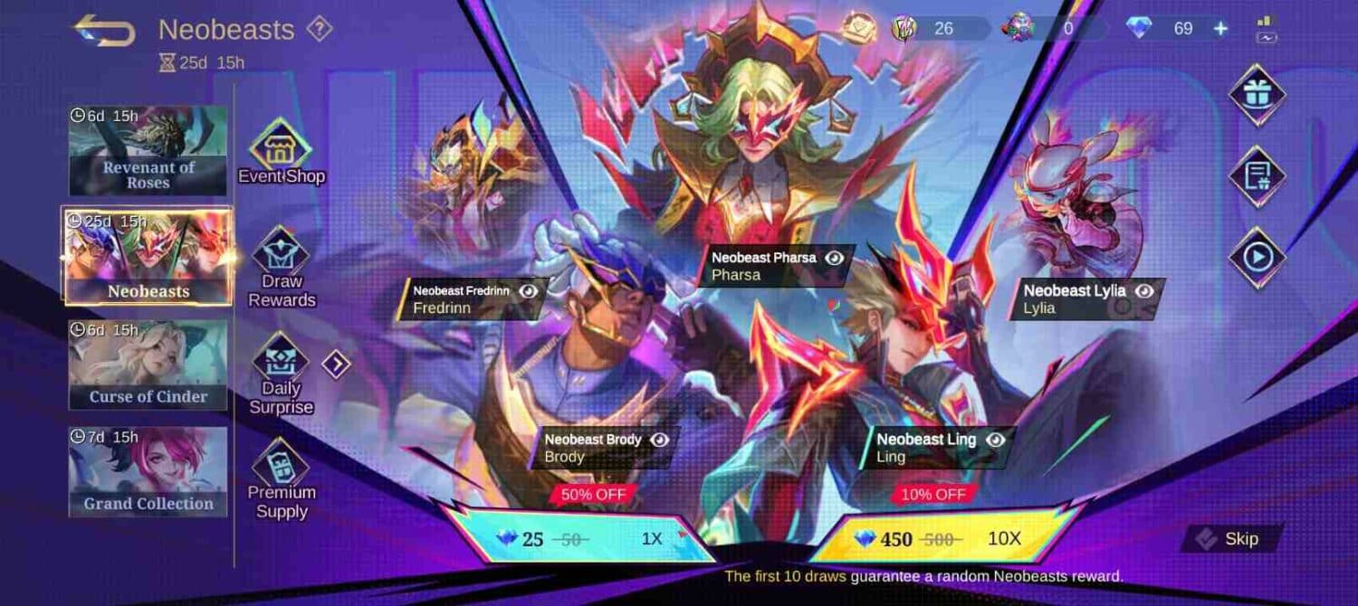 MLBB, Mobile Legends Neobeast event Draw page