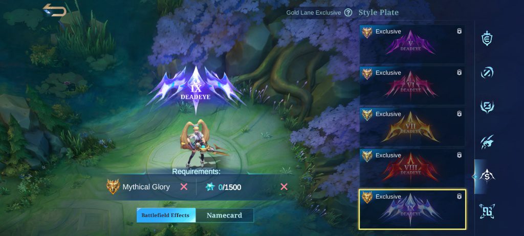 Gold Exclusive Deadeye Style Plate and Battlefield Effects, MLBB