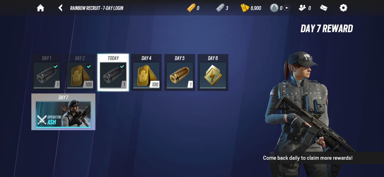 7 Days Login Reward in Rainbow Six Mobile