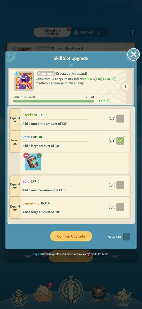 Skill Upgrade in Fantamon Idle RPG