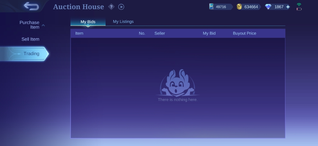 Trading Section in Auction House, MLBB