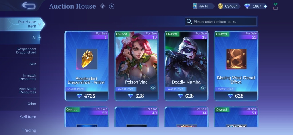 Auction House in Mobile Legends: Bang Bang